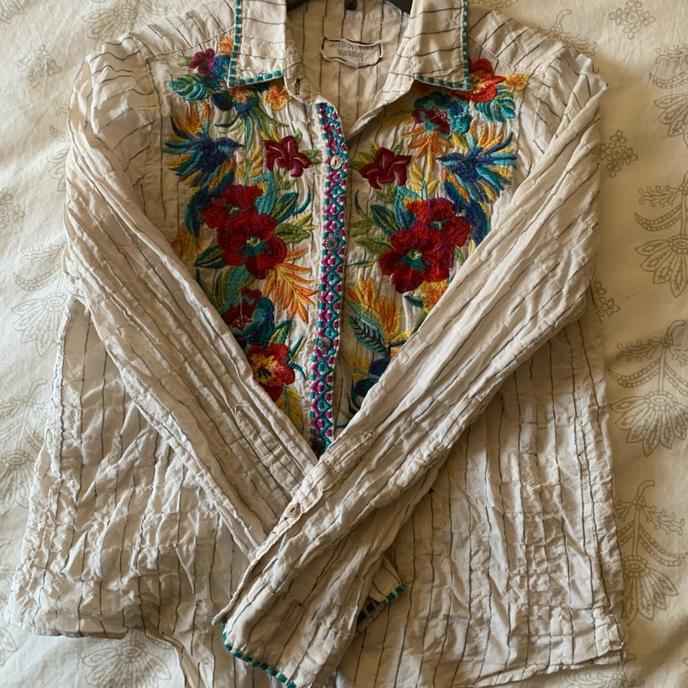 Johnny Was Cotton Floral Tie Up Shirt